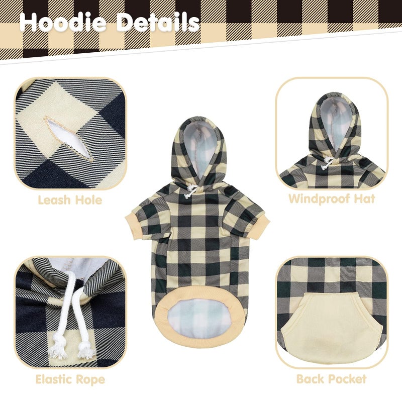 KOOLTAIL Plaid Dog Hoodie Pet Clothes Sweater with Hat and Pocket for Small Medium Large Size Dogs, Soft Winter Warm Dog Cold Weather Coat, Fleece Fall Dog Hooded Sweatshirt for Puppy Cats, Blue S - Image 5